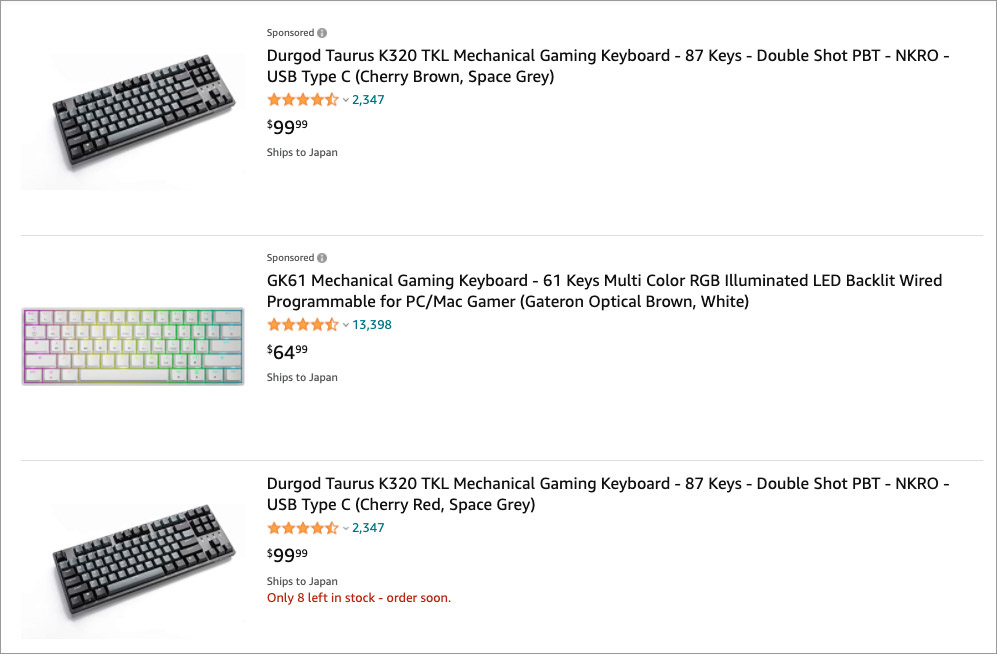 Amazon mechanical keyboard search results