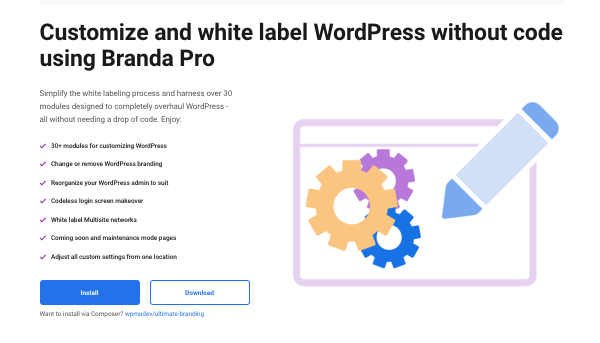 a preview of our WordPress branding and white labeling plugin, Branda