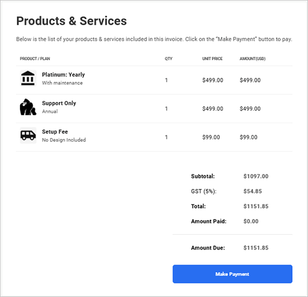 Client Billing Itemized Invoice