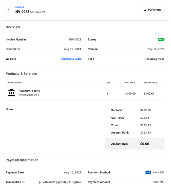 Client Billing - Successful Transaction