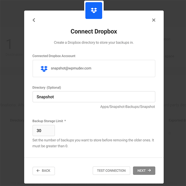 Where you connect to Dropbox.