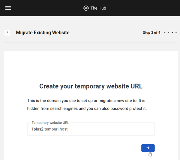 Migrate Existing Website screen - Step 3