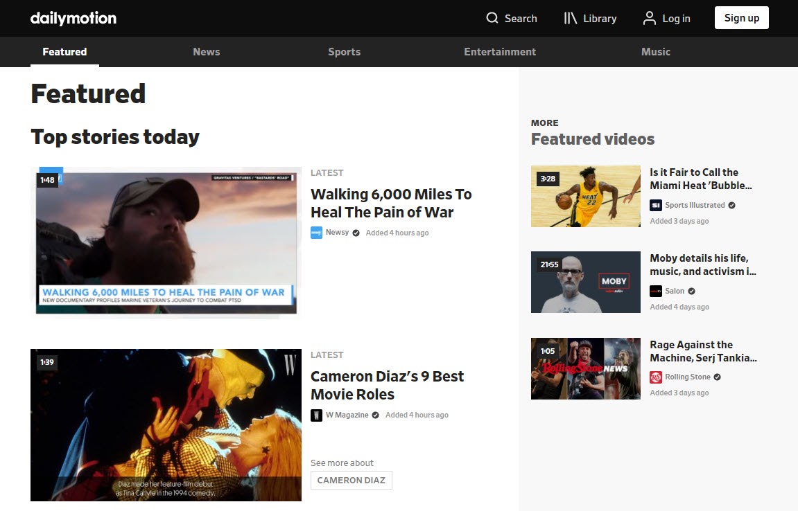 Dailymotion homepage screenshot.