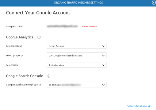 Enter Analytics and Search Console details