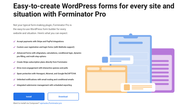 a preview of our WordPress forms builder, Forminator
