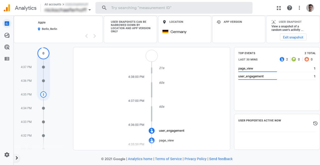 google analytics 4 user snapshot