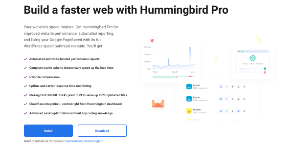 A look at the landing page of our performance optimization plugin, Hummingbird