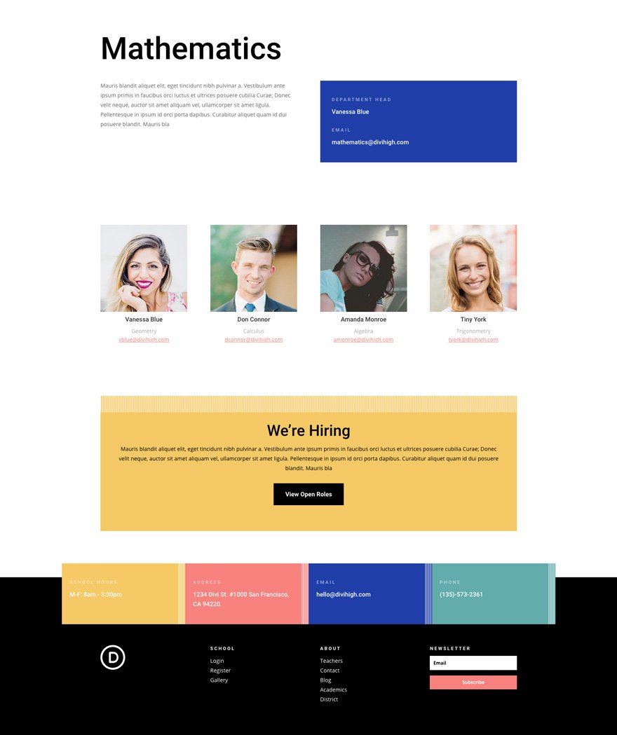 divi high school layout pack