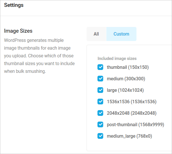 Bulk Smush Settings - Image Sizes