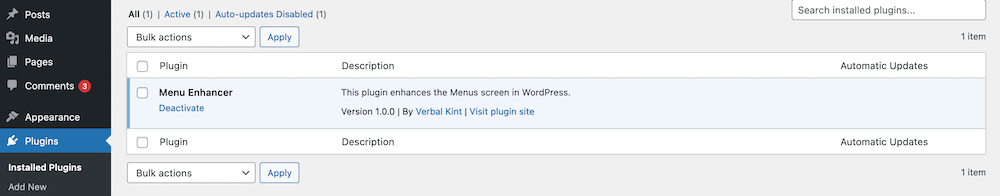 A fresh plugin installed within WordPress.