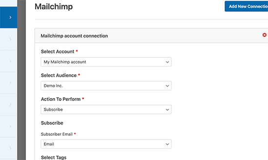 Mailchimp connection settings