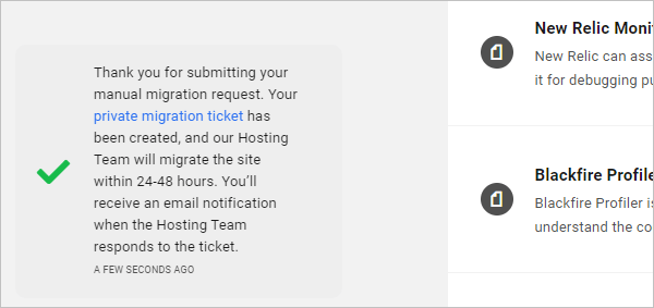 Manual migration request confirmation notice.