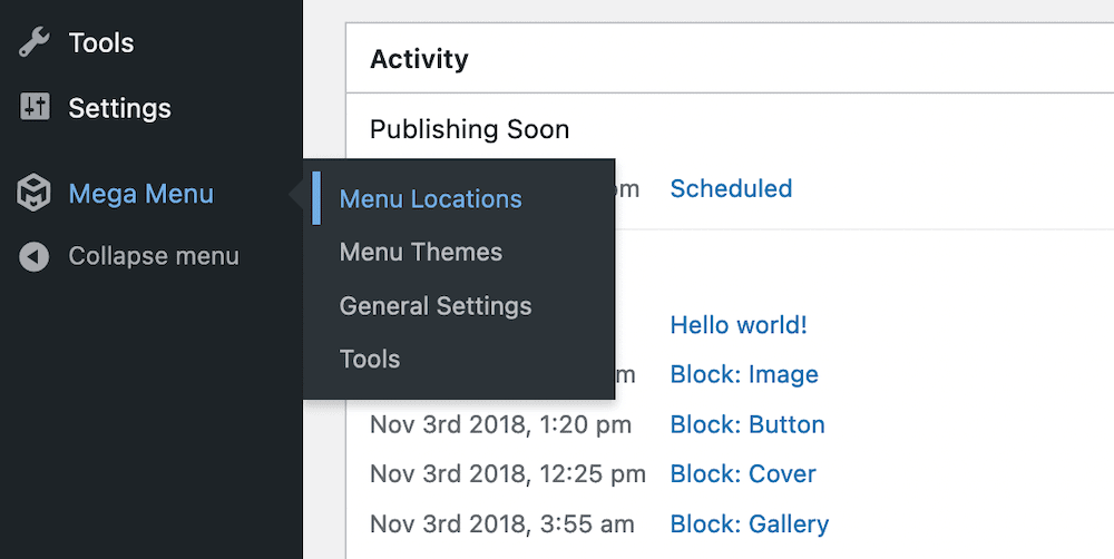 The Menu Locations link within WordPress.