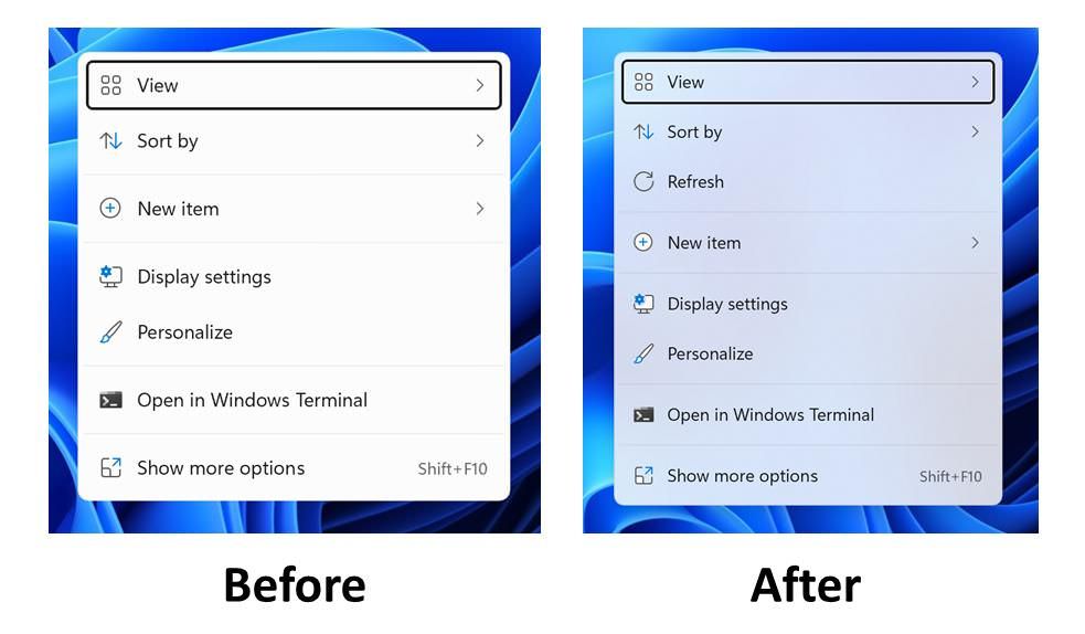 New right-click context menus in Windows 11