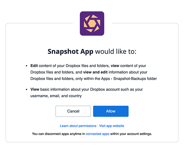 The button to allow permissions for Snapshot.