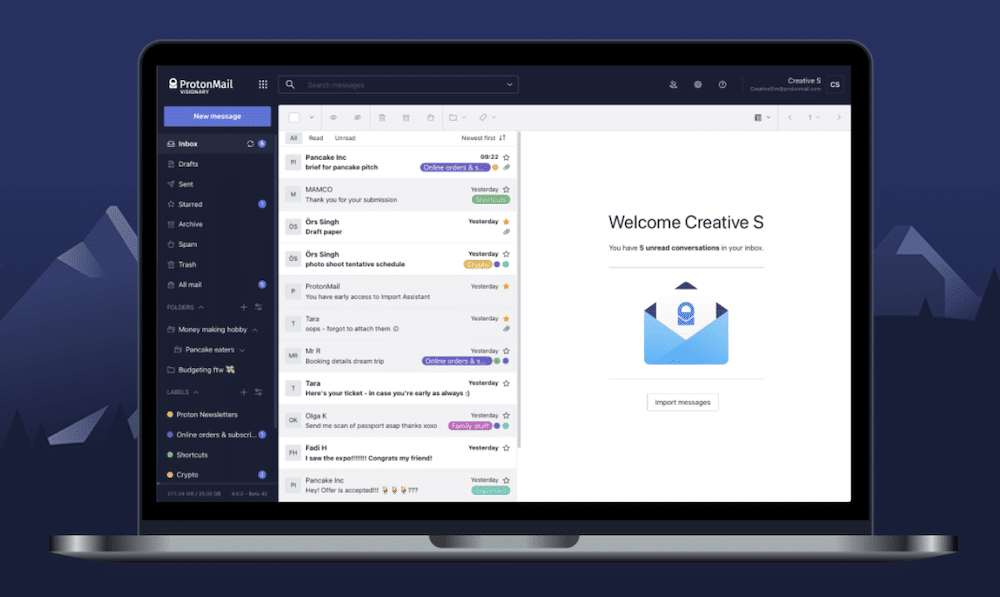 The ProtonMail website.