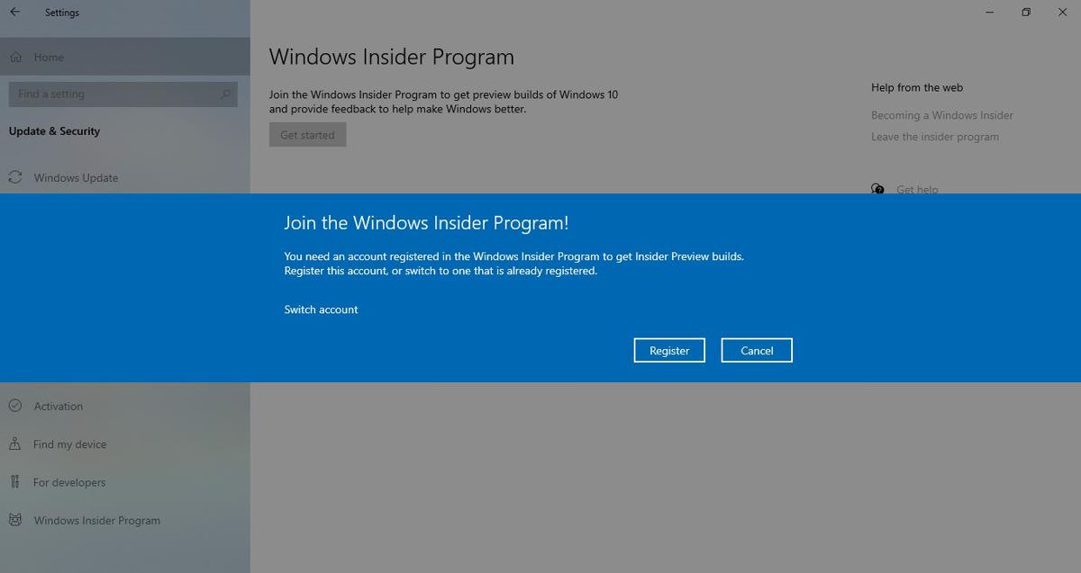 Register for the Windows Insider Program