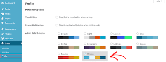 Select custom color scheme