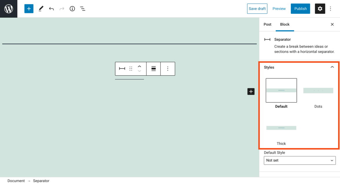 The block style options.