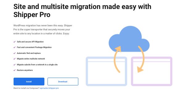 a preview of shipper, our expert WordPress migration plugin