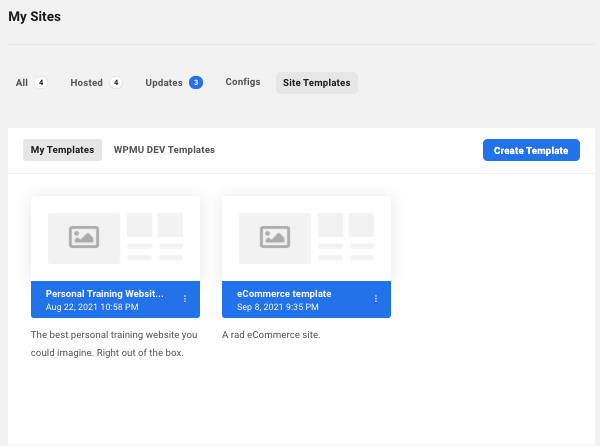 a screen showing where you can edit and manage your custom site templates