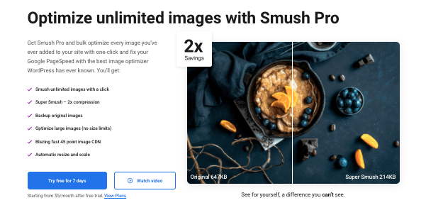 a screen of the Smush Pro landing page