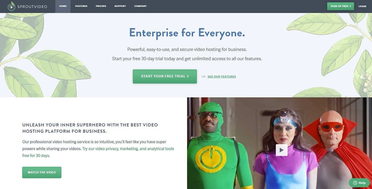 SproutVideo homepage screenshot.