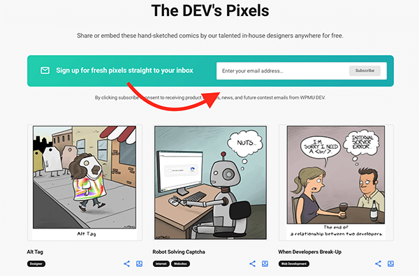 Where you subscribe to The Dev's Pixels. 
