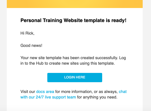 A screen showing the template confirmation email