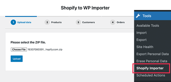 Upload Shopify store data to WooCommerce