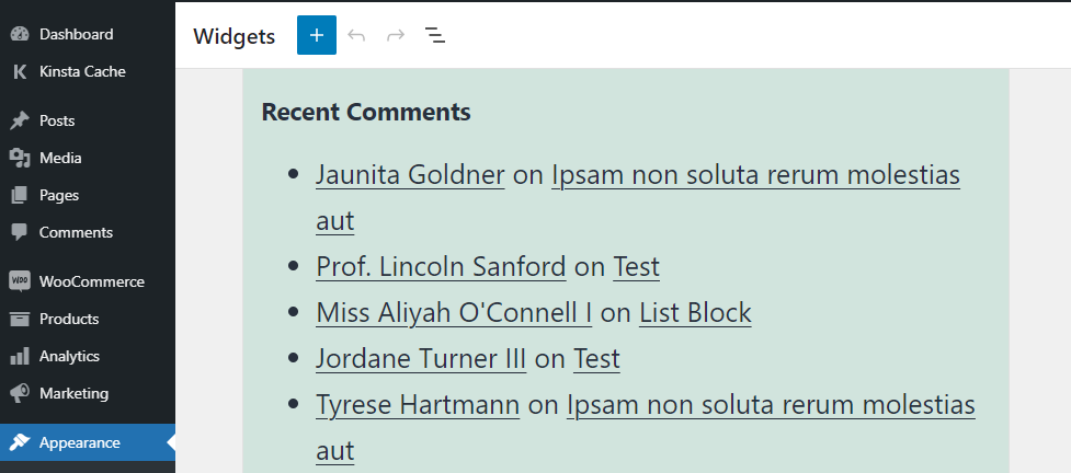 Adding a recent comments section to a widget area