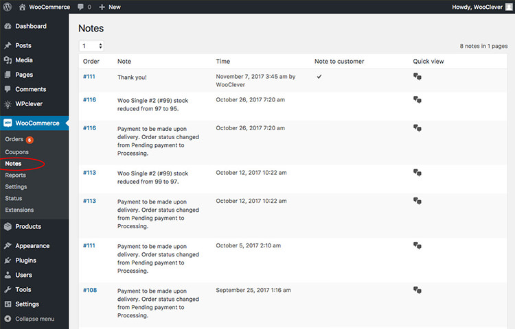 WooCommerce Order Notes