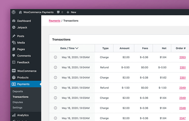 WooCommerce Payments Dashboard