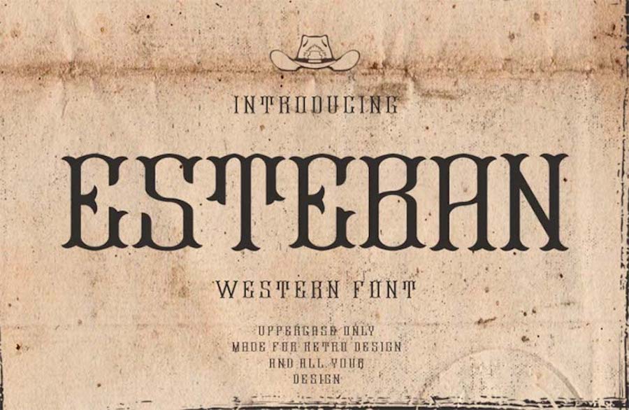Esteban, an uppercase-only Western font.