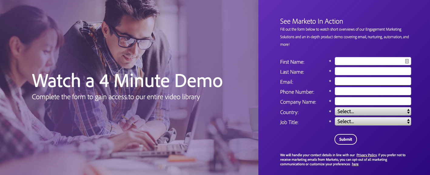 Marketo gated demo video for lead gen