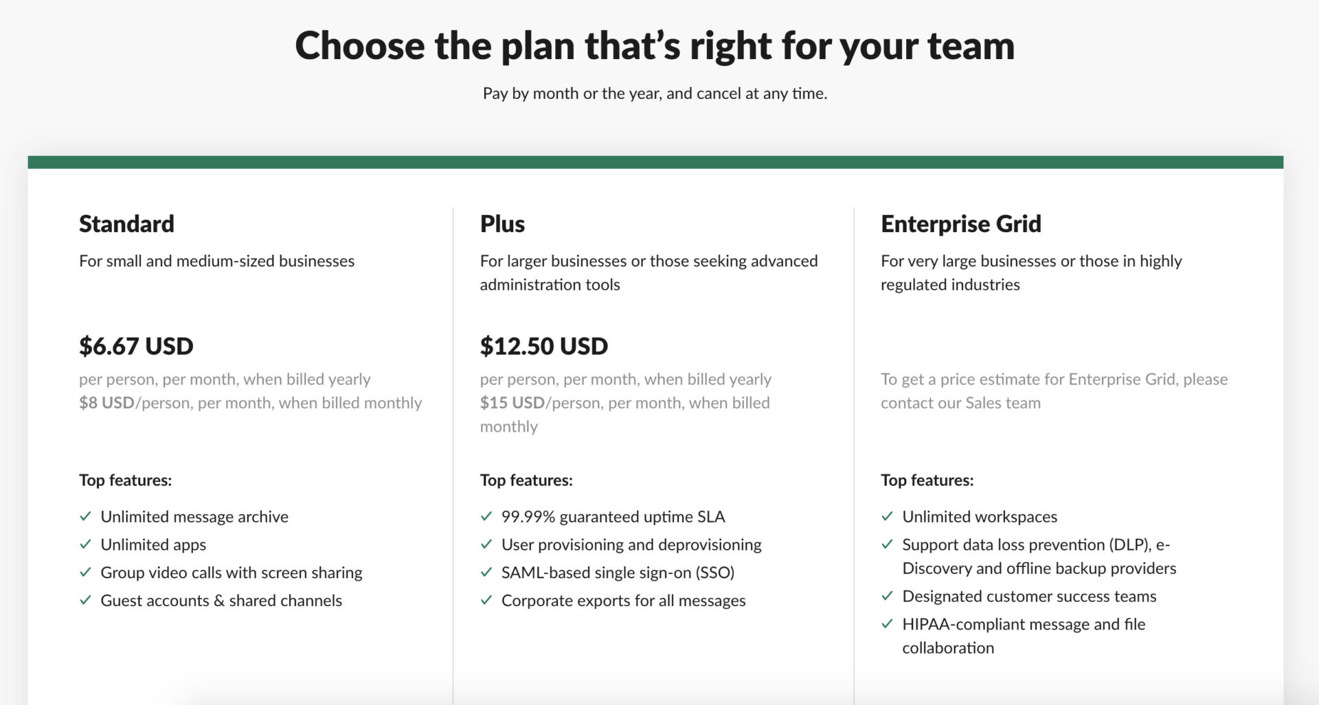 slack plans and pricing