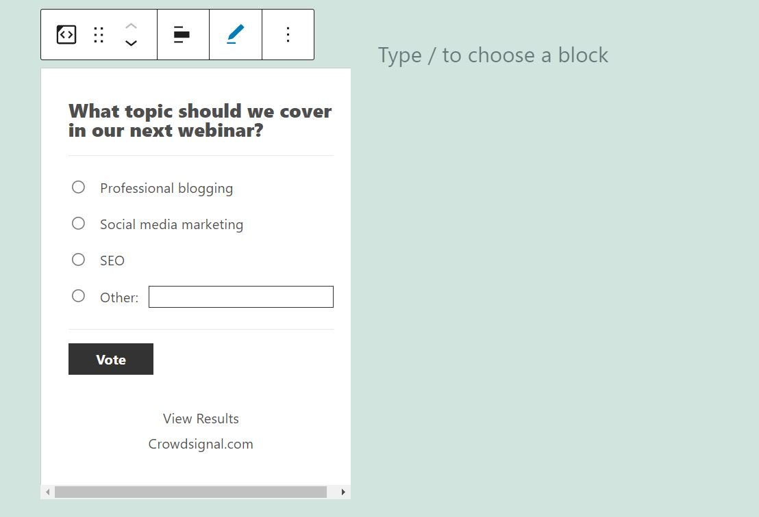 Editing the link of the poll in the Crowdsignal embed block