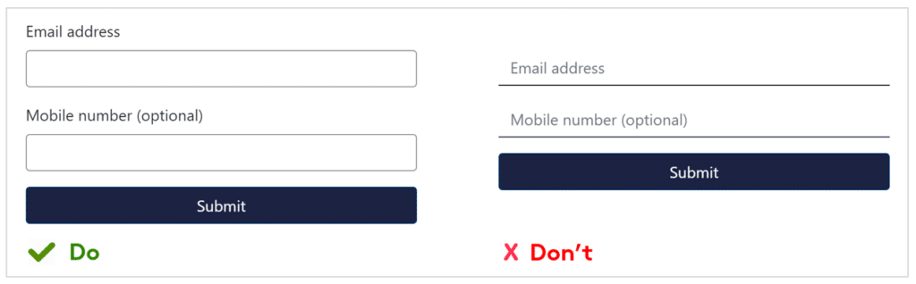 Borders for text fields make a form more accessible. Removing borders can make it more confusing which field is which.