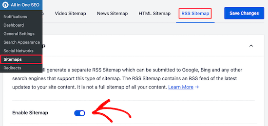 Enable RSS sitemap