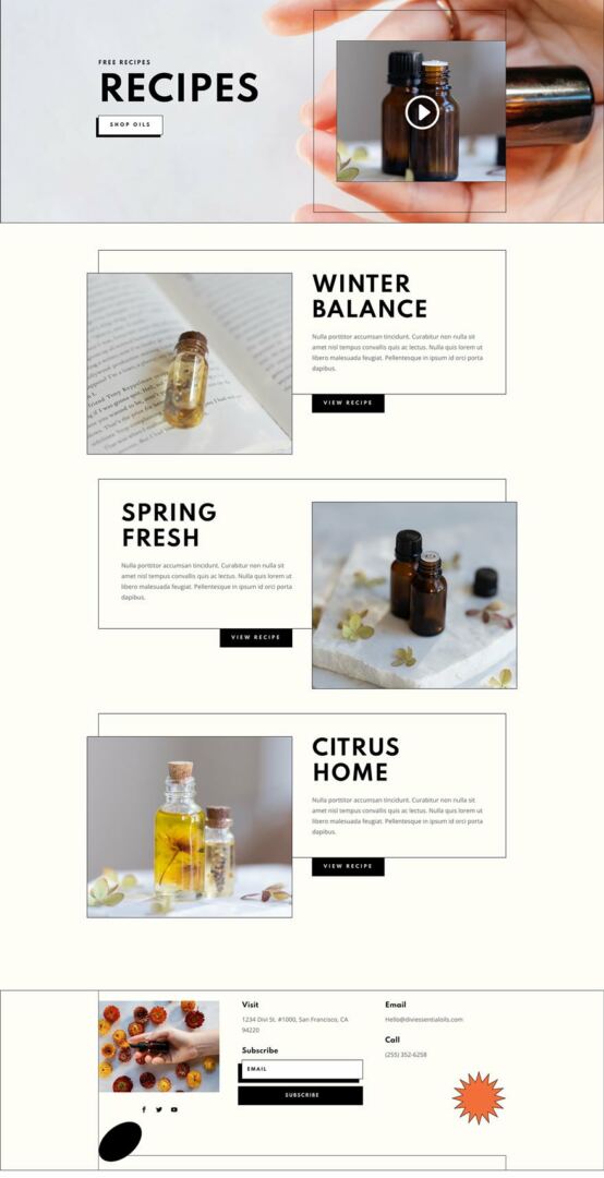 essential oils layout pack for Divi