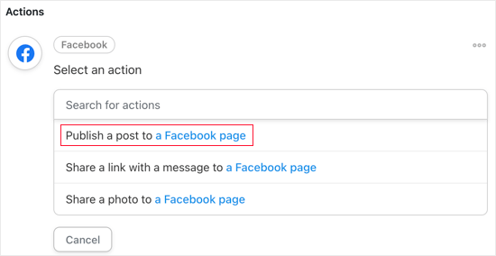 Select the Option that Says 'Publish a Post to a Facebook Page