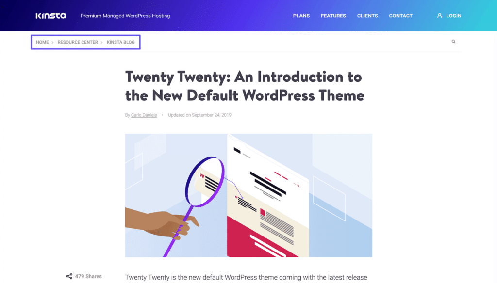 How Kinsta uses breadcrumbs to help readers easily navigate our blog.