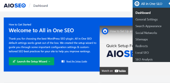 Launch setup wizard from AIOSEO dashboard