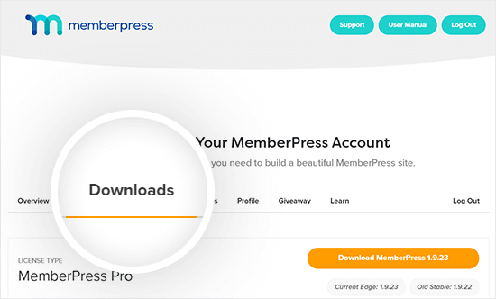 MemberPress account downloads tab