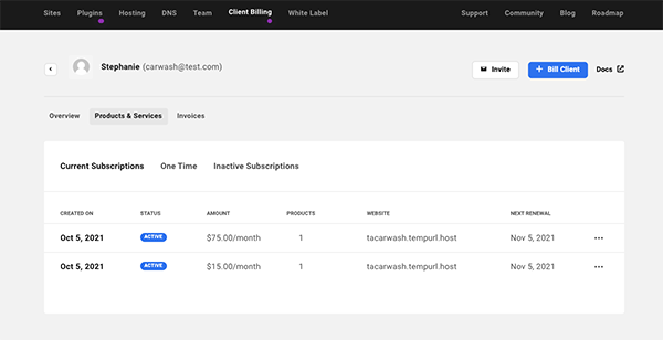 The subscriptions in client billing.