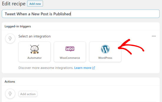 Select WordPress as your integration