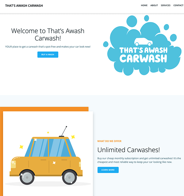 Image of That's Awash Carwash homepage.