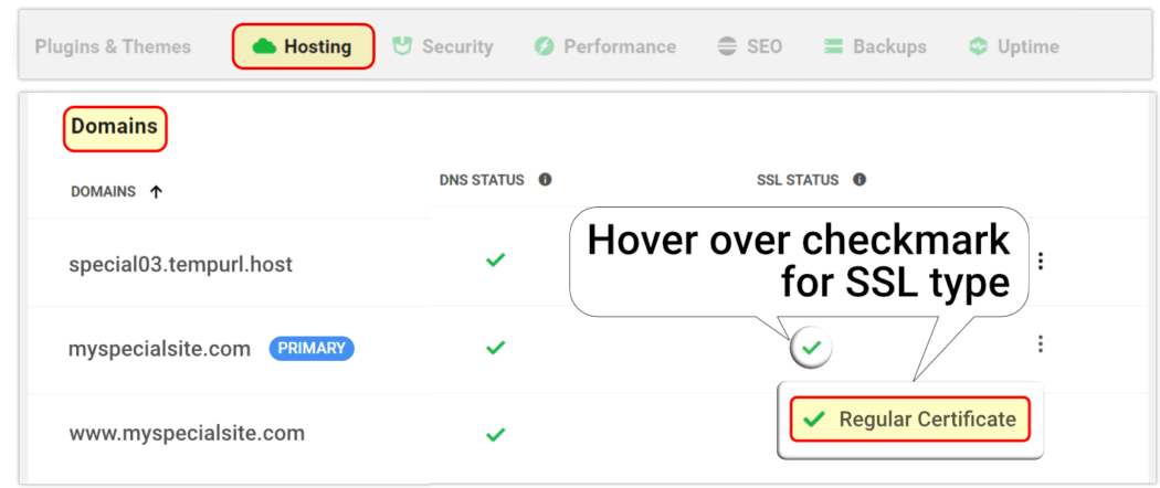 SSL status in Hub hosting