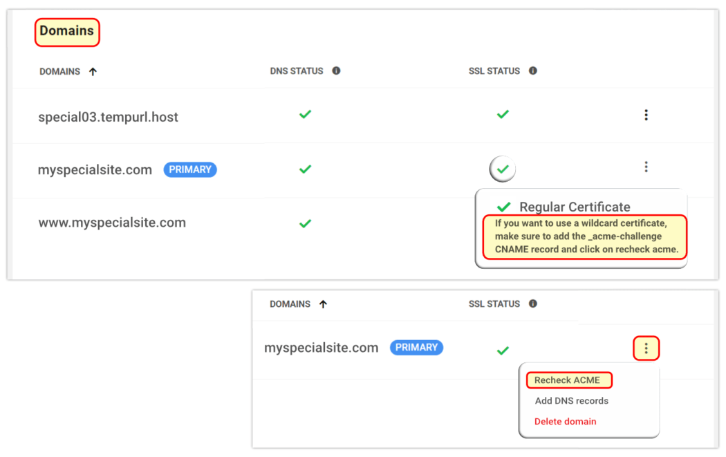 Wildcard cert check in Hub hosting