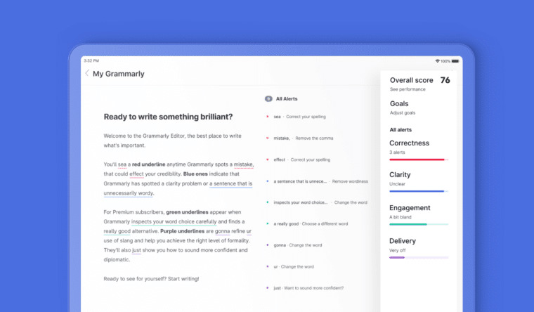 The Grammarly online text editor